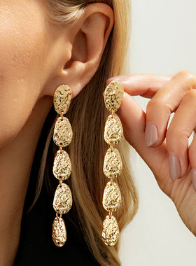 欧美跨境饰品 时尚金属不规则敲打Y形项链 ins冷淡风异形长款项饰