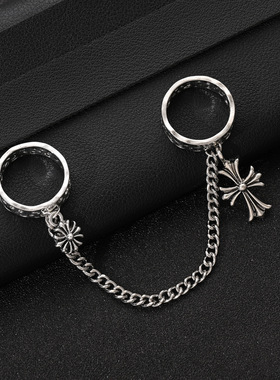 十字架链条戒指欧美跨境嘻哈小众设计感哥特风潮流复古镂空指环女