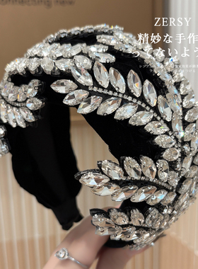 重工镶钻丝绒加厚发箍女日常外戴