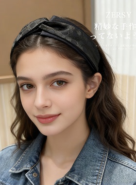 新款简约黑色高颅顶不对称发箍女