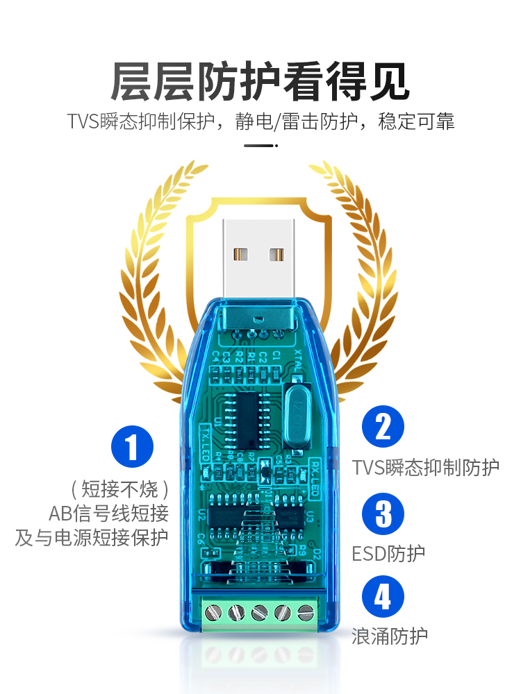 USB转485/422串口线RS232转换器通讯转换器串口转换器USB转RS422转换器工业级usb转串口RS485模块通讯转换器 - 图0