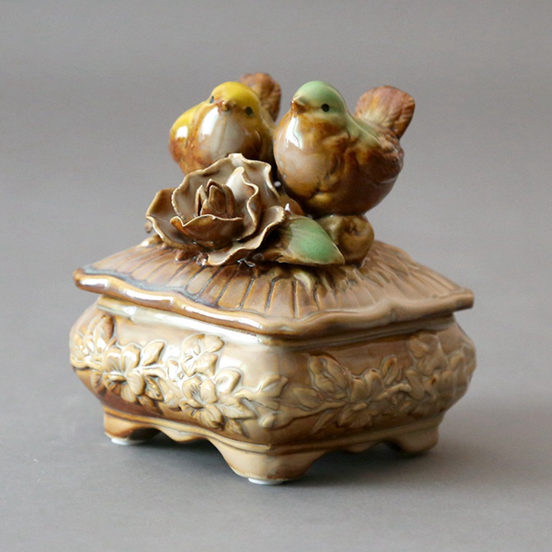 欧式复古首饰盒女宫廷公主陶瓷小鸟装饰品摆件戒指手表桌面收纳盒