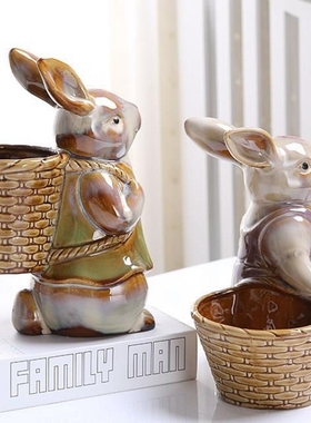 陶瓷小兔子多肉花盆装饰收纳摆件