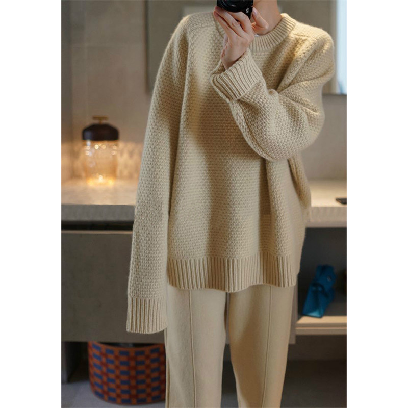 重磅系列~非常意大利大廓形圆领加厚100%羊绒衫女纯羊绒毛衣 2色,淘宝优惠券,粉丝福利购,淘宝优惠卷