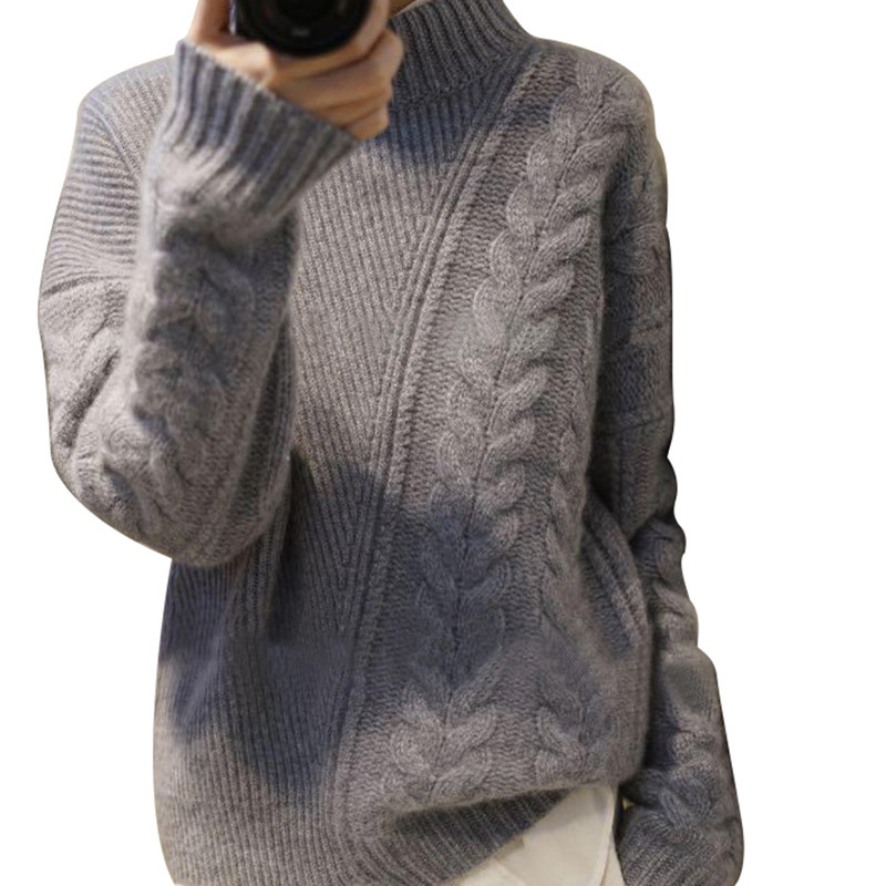 帅气廓形 漂亮的不对称麻花设计 羊绒衫双层半高领灰色纯羊绒毛衣,淘宝优惠券,粉丝福利购,淘宝优惠卷