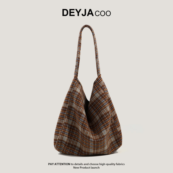 Lazy style Korean style wool plaid tote bag