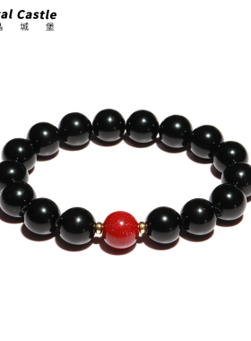 CrystalC正品天然黑曜石手链女生朱砂手串紫金砂转运珠水晶本命年