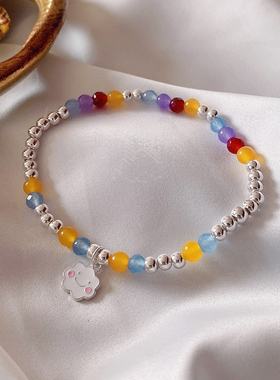 纯银彩虹串珠水晶儿童女生手链