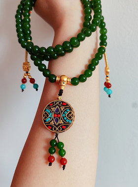 仿碧玉宫廷朝珠项链佛珠新中式2026年新款斜挎国风中式复古毛衣链