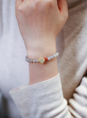 烟紫和田玉古风幸运四叶草手链