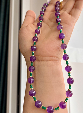 九紫离火复古紫水晶项链切面绿色天然石叠戴新中式锁骨链时尚优雅