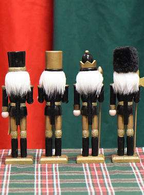 18CM套三怀旧胡桃夹子朋友手工圣诞送礼摆件黑金色木偶人复古挂件