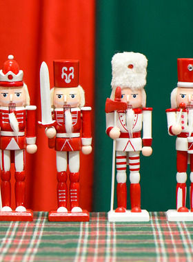 跨境2024上新18CM创意红白条纹带武器套四胡桃夹子木偶圣诞节送礼