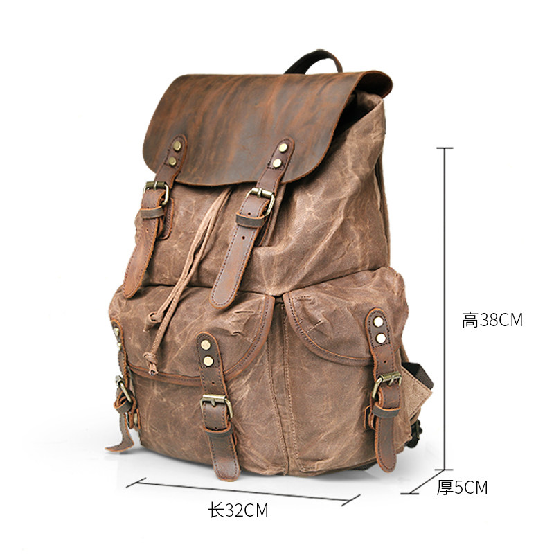 疯马潮大容量油蜡帆布复古双肩包 皮匠传奇双肩背包