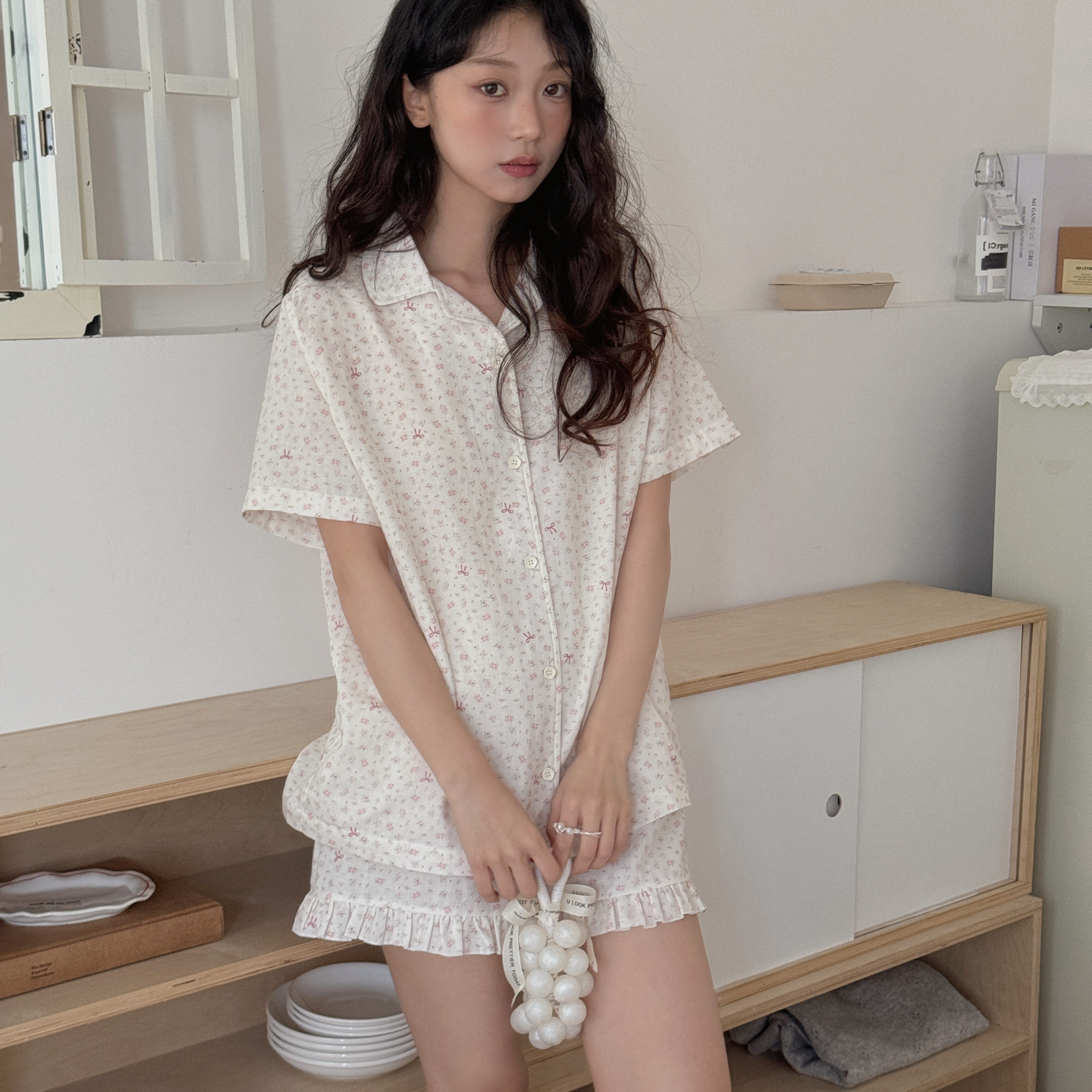 夏季A类母婴级纯棉睡衣女碎花短袖