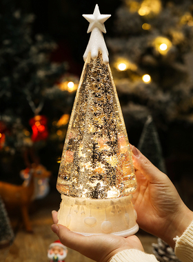 圣诞节音乐盒可旋转圣诞树八音盒雪花小夜灯装饰品摆件礼物