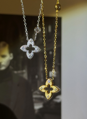 纯银拉丝工艺四叶草项链高级感轻奢小众女款配饰毛衣链手链锁骨链