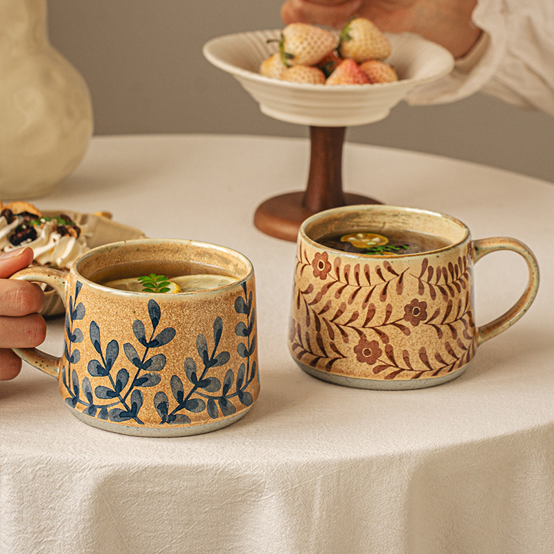 悠瓷 复古花卉陶瓷杯子高颜值牛奶杯家用设计感咖啡杯水杯送闺蜜,淘宝优惠券,粉丝福利购,淘宝优惠卷