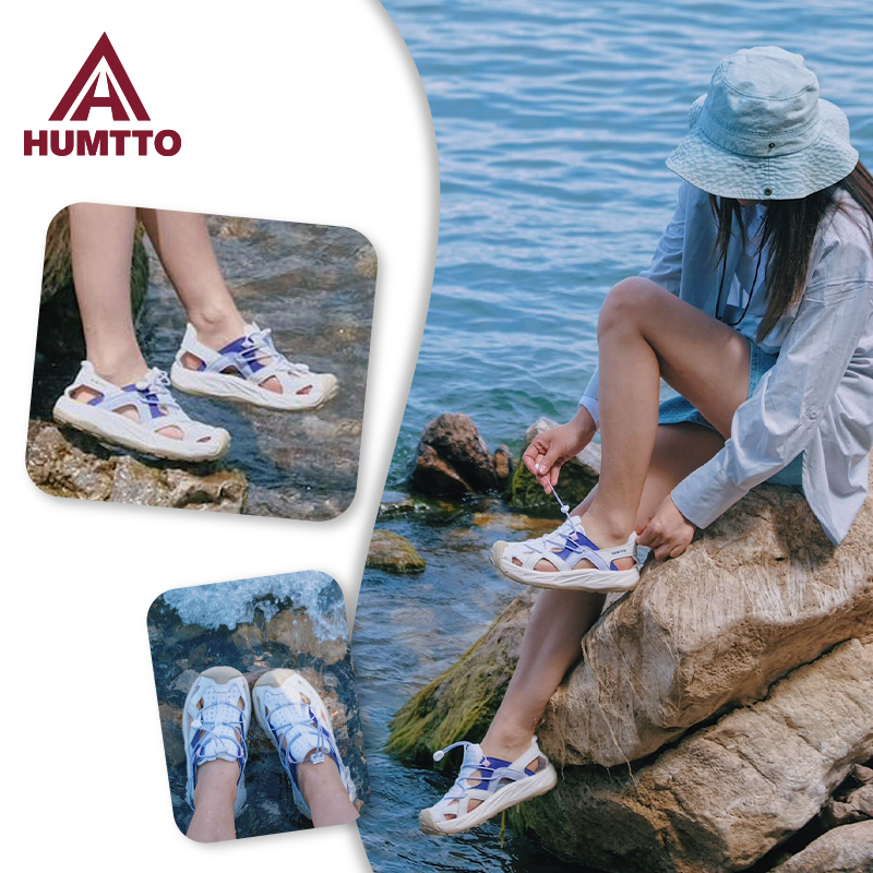 悍途夏季沙滩鞋女新款户外软底运动凉鞋妈妈平底休闲旅游女鞋 - 图0