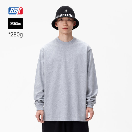 BBK 280g 宽松纯色 滑板 重磅小领口t恤 街舞 圆领打底净色长袖