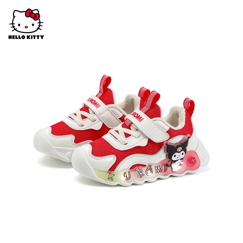 HelloKitty女童学步鞋冬季加绒二棉鞋2024新年款库洛米亮灯运动鞋