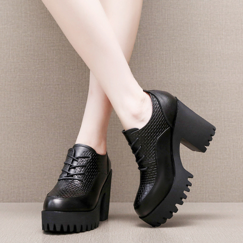 圆头超高跟鞋粗跟厚底防水台女鞋冬季加绒皮鞋深口系带单鞋四季鞋,淘宝优惠券,粉丝福利购,淘宝优惠卷