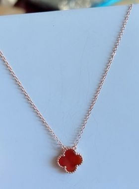 925纯银项链女生玫瑰金高雅气质红/黑色四叶草锁骨银链子生日快乐