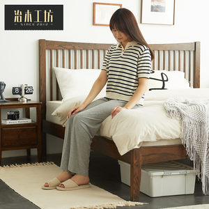治木工坊橡木床1.5米床1.8米双人床简约现代全实木床美式床1.2米