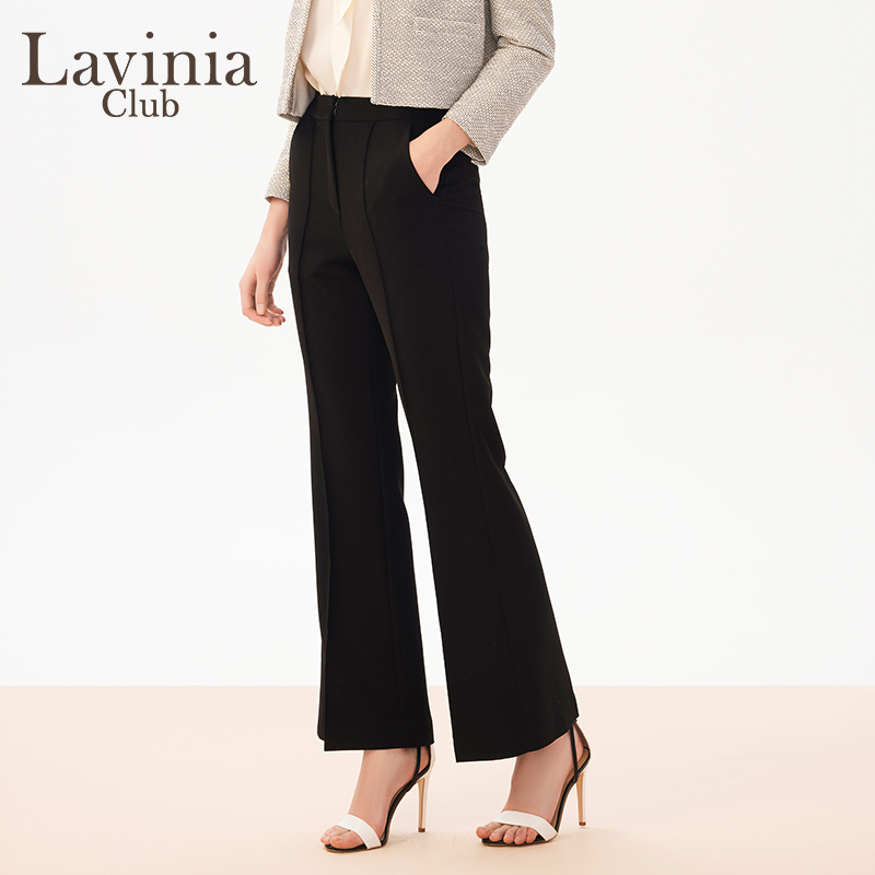 Lavinia Club/拉维妮娅2024春新款黑色直筒高腰微喇西装裤J41K103