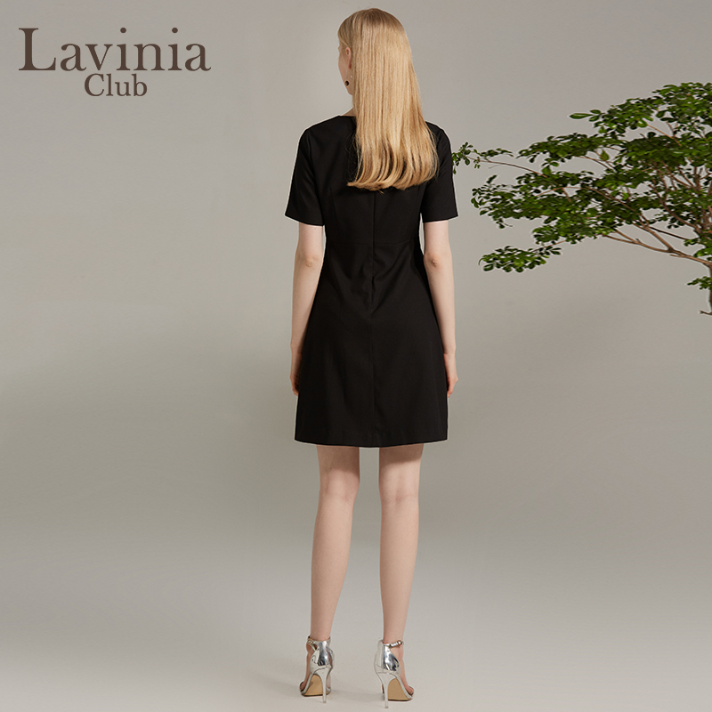 Lavinia Club/拉维妮娅2024秋新款黑色修身显瘦A字通勤风OL连衣裙-图2