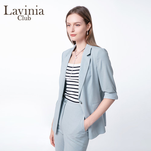 Lavinia雾蓝色职业西装外套女2025夏新款通勤气质时尚西服B53W04 - 图0
