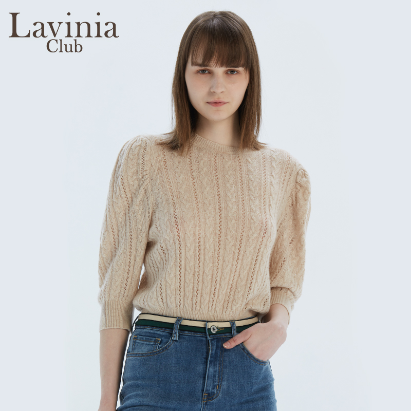 Lavinia Club/拉维妮娅春夏款新品女士针织衫七分袖圆领上衣减龄 - 图2