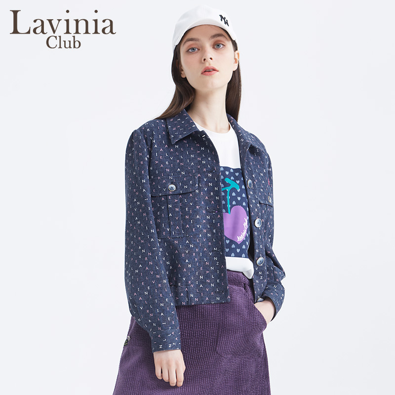 Lavinia Club 拉维妮娅品牌春秋季胶印字母夹克女装短外套牛仔款 - 图1