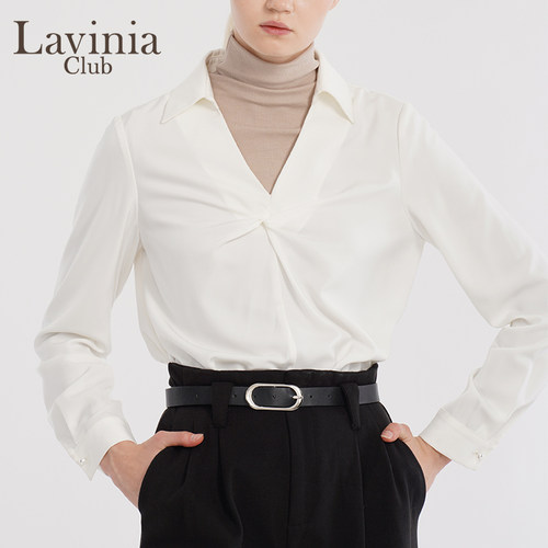 Lavinia Club/拉维妮娅春夏新品女士衬衫v领宽松打底上衣R11C56 - 图2