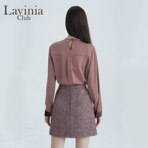 Lavinia Club拉维妮娅春秋新款紫色复古小香风A字半身裙女Q17Q102-图3