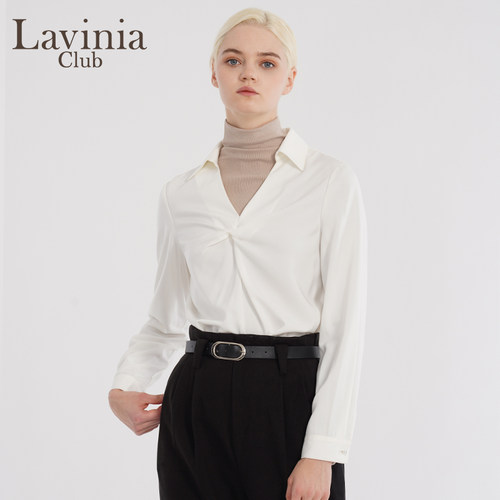 Lavinia Club/拉维妮娅春夏新品女士衬衫v领宽松打底上衣R11C56 - 图0