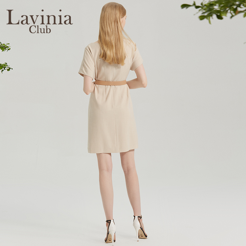 Lavinia Club/拉维妮娅夏新款圆领通勤风高端气质收腰连衣裙-图2