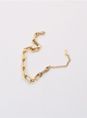 日式异地恋手链女ins设计师设计冷淡风网红钛钢镀金首饰表带链