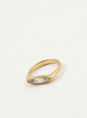 欧美时尚新款钛钢镀18K金细长眼睛镶锆石戒指指环百搭食指中指女