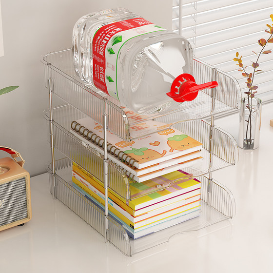 Multi-layer desktop bookshelf acrylic transparent desk storage rack picture book rack office file box dormitory storage rack