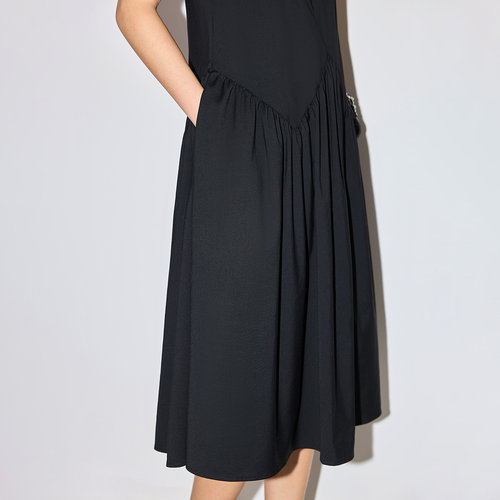 小黑裙LILY2025新款设计感气质法式方领解构收腰背心裙连衣裙女 - 图0