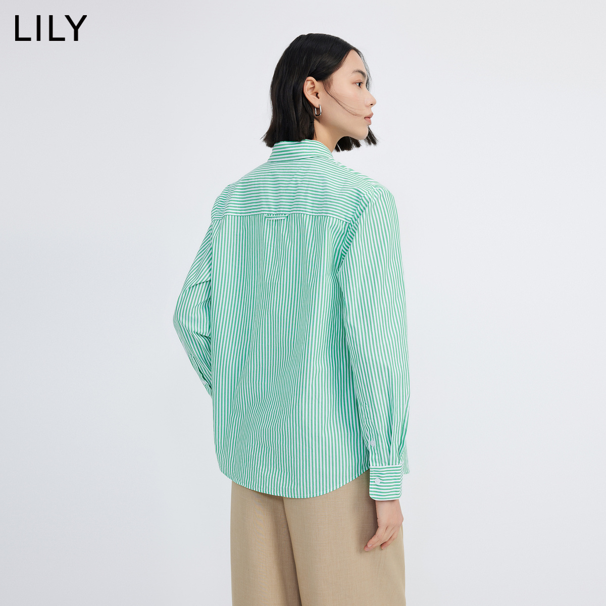 LILY2024春新款女装舒适全棉别致绣花复古条纹垂坠感通勤衬衫上衣-图2