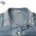 Lily2019 mùa thu mới của phụ nữ ngọc trai nước ngoài cổ áo bỏ túi denim giản dị áo khoác ngắn 3909 - Áo khoác ngắn Áo khoác ngắn