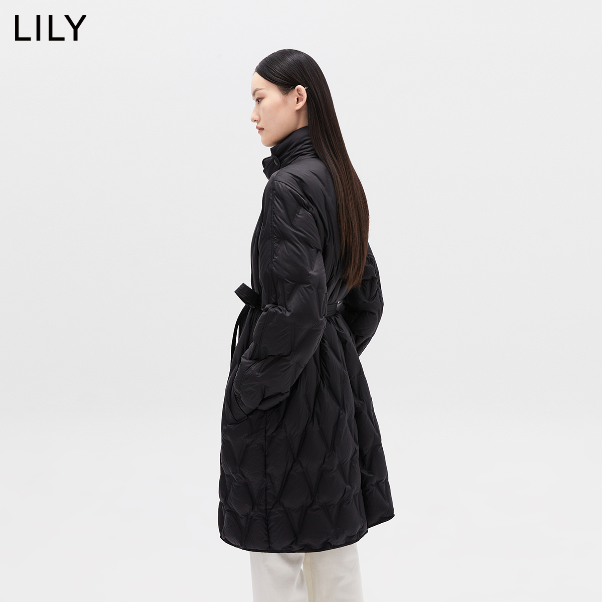 【商场同款】LILY2024春新款女装保暖鹅绒时尚通勤长款羽绒服外套-图2