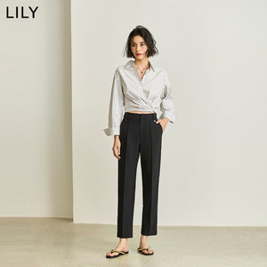 LILY2024春新款女装职场通勤垂感气质显瘦直筒九分裤西装休闲裤女