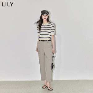 LILY2024春新款女装都市时尚通勤款显瘦小直筒九分裤西装休闲裤女