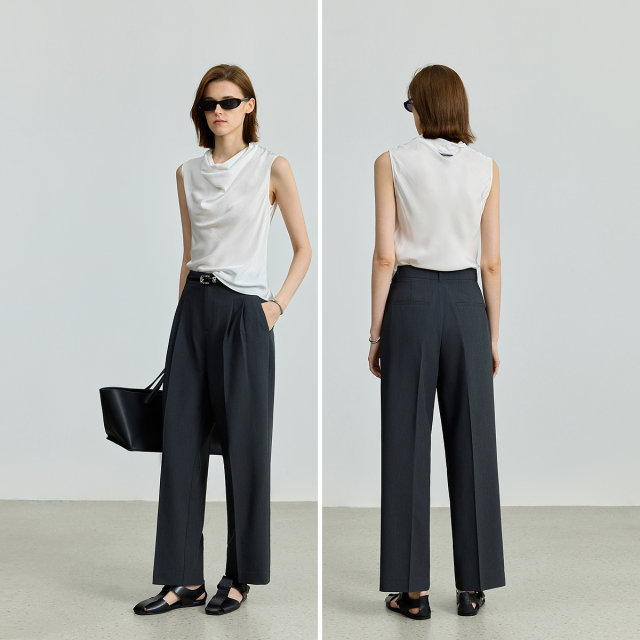 LILY commuter pants ຊຸດສີຂີ້ເຖົ່າຄລາສສິກທີ່ມີຕີນຂະຫນາດນ້ອຍ