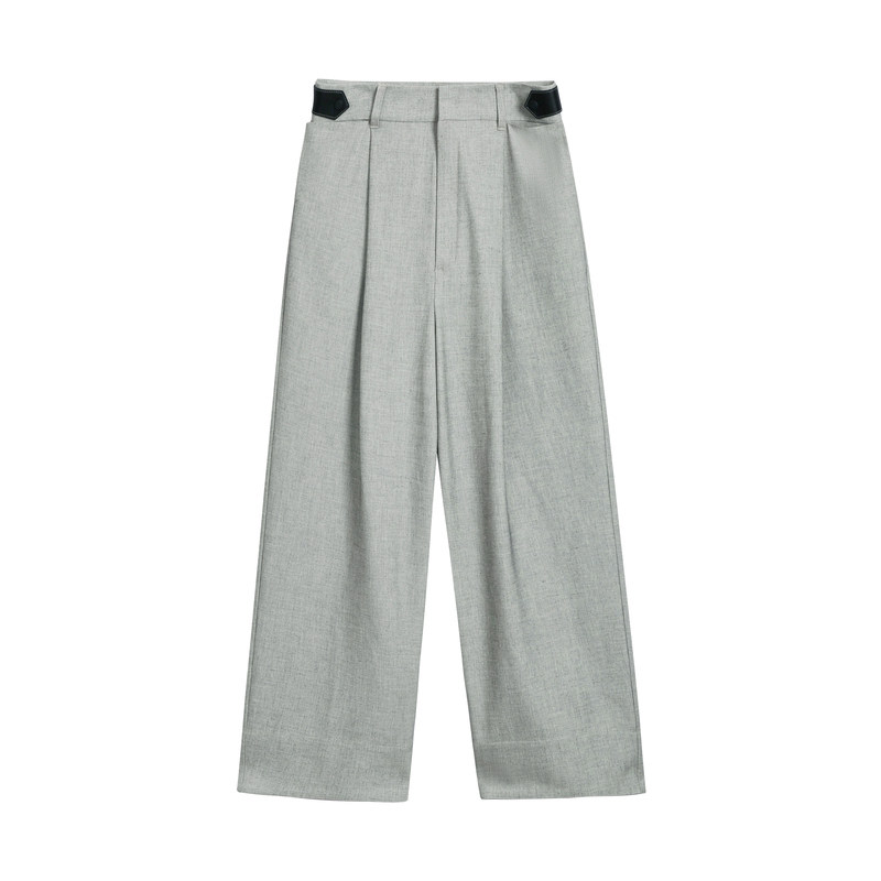 lily2020春新款女装帅气花灰阔腿裤 lily京平休闲裤