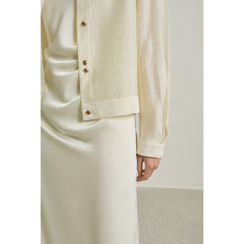 LILY2025新款女装含莱赛尔亚麻宽松休闲圆领轻薄米白色外套短款 - 图0