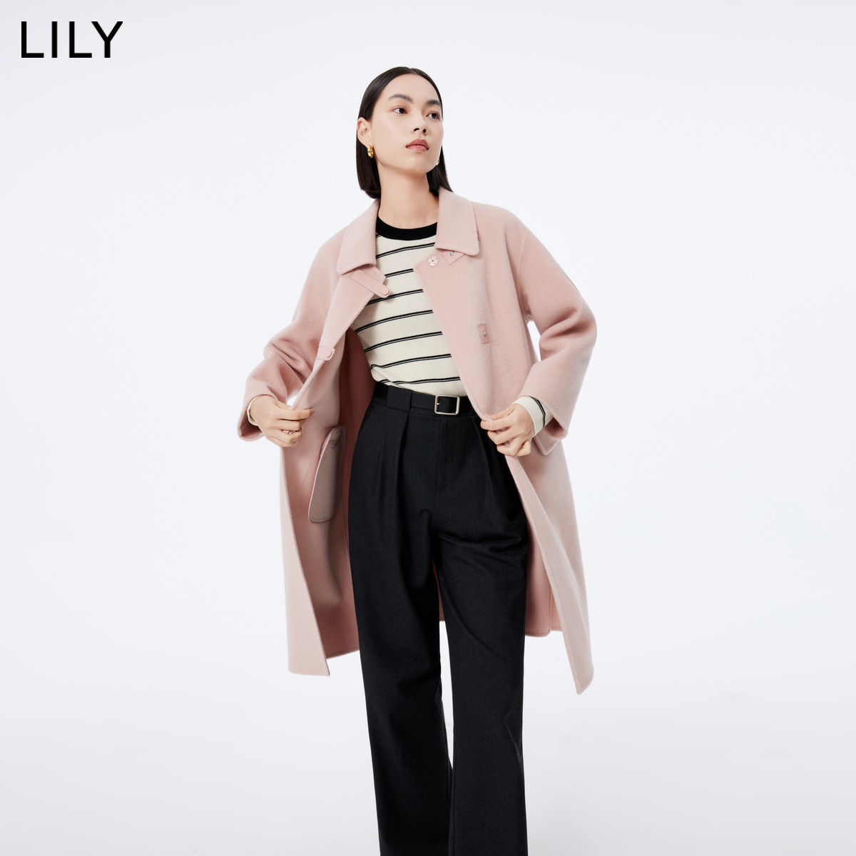 【高智感羊毛】LILY格雷系骆驼绒灰色双面呢大衣毛呢外套女-图2